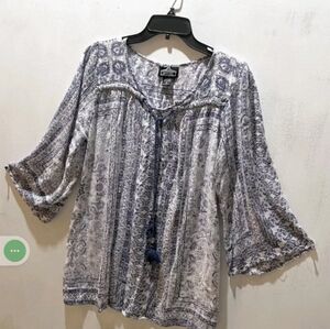 Angie  Woman’s short Dress Small Blue Floral Flare Sleeve